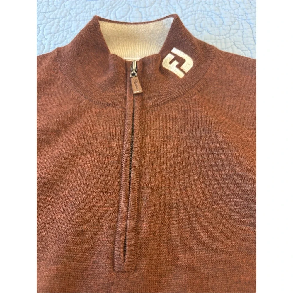 Peter Millar FootJoy Mens L  Rare Golf Sweater Vest 1/4 Zip Brown Merino Wool